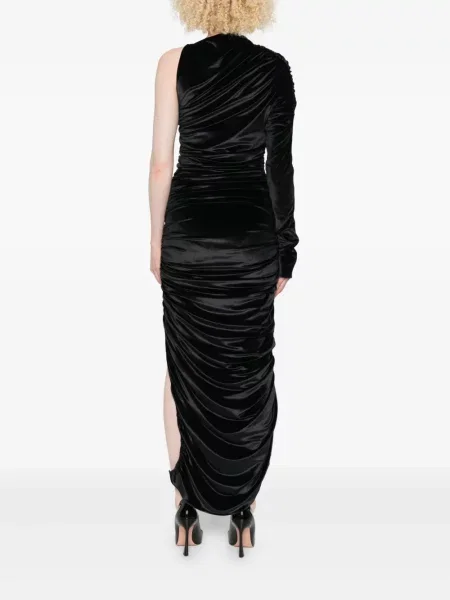 Rochie midi Mugler drapată până la genunchi cu un umăr gol negru