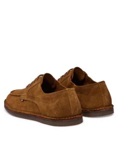 Tommy Hilfiger Nizki čevlji Stitchdown Suede Derby rjava