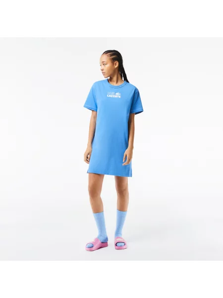 Lacoste Sukienka-Koszula Z Nadrukiem Z Bawełny Organicznej niebieska
