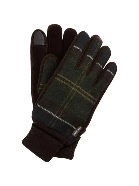Kockované rukavice Barbour hnedá