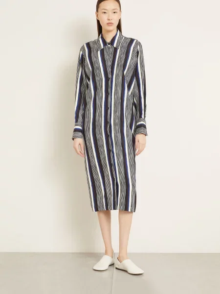 Proenza Schouler Hedvábné Šaty Amira černá / modrá bílá