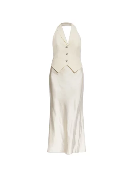 Rochie midi Self-portrait din satin cu gât halter