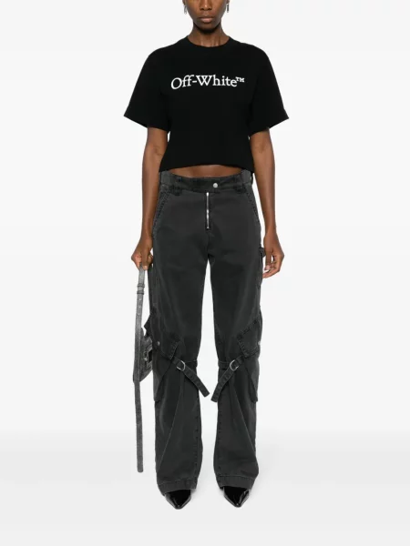 Raštuotas marškinėliai Off-white apkarpytas balta