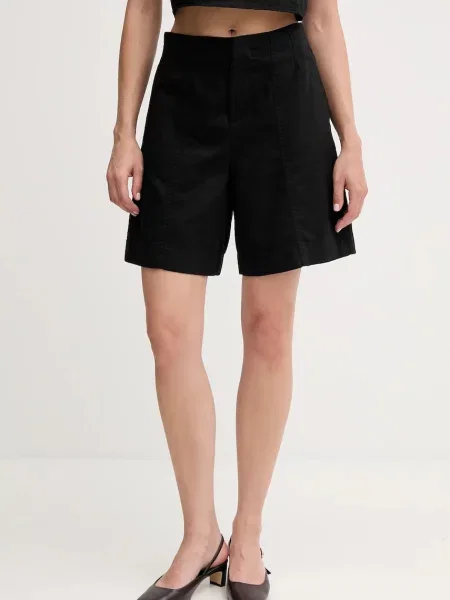 Kratke hlače iz mešanice lana Calvin Klein Jeans črna
