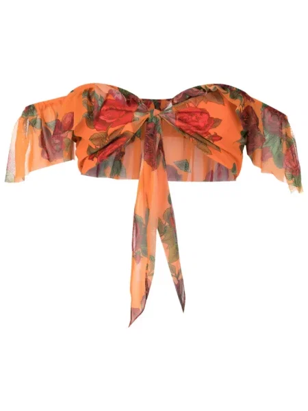 Top Amir Slama cu model floral plasă portocaliu