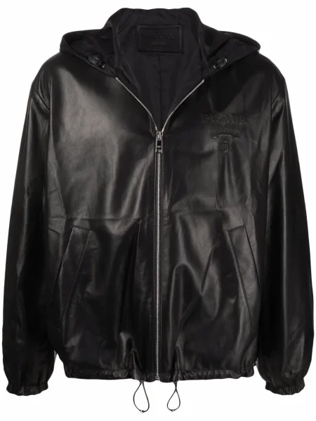 Geanta de piele Prada cu glugă cu autograf negru