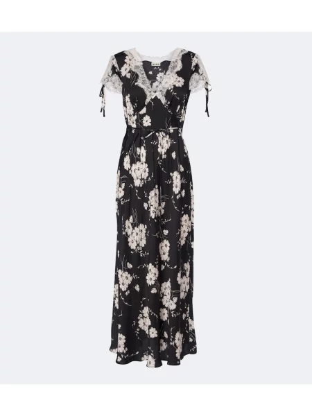 Rochie midi Rixo din satin cu model floral negru
