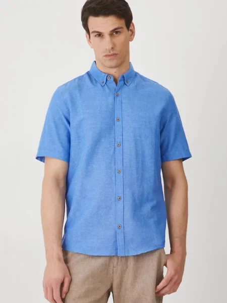 Ленена риза Medicine със стандартна кройка с яка с копче синьо