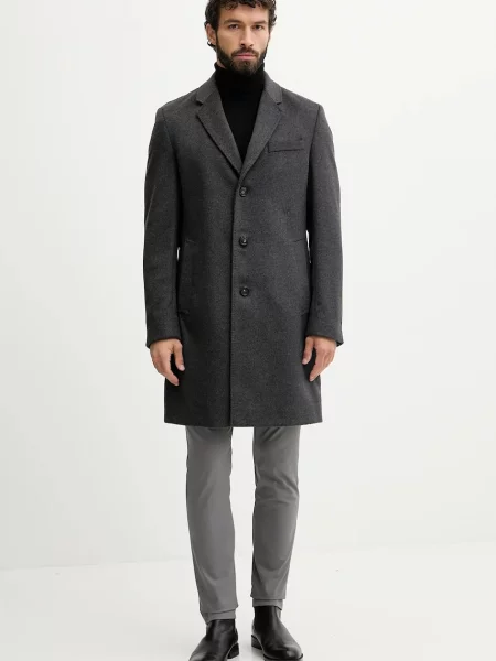 Шерстяное пальто Boss серое