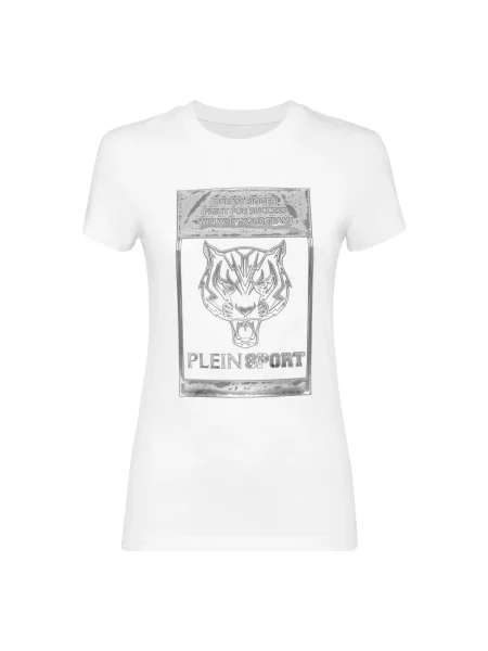 Koszulka Plein Sport z okrągłym dekoltem w tygrysie prążki biała