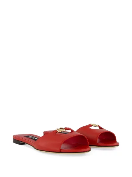 Bőr papucs Dolce & Gabbana autogrammal piros