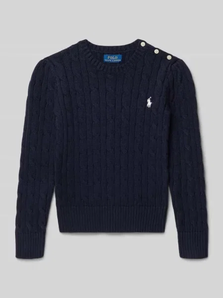 Sweter z dzianiny z wyhaftowanym logo Polo Ralph Lauren granatowy