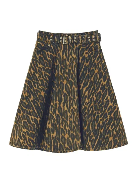 Spódnica jeansowa Ganni z nadrukiem kopertowa brązowa