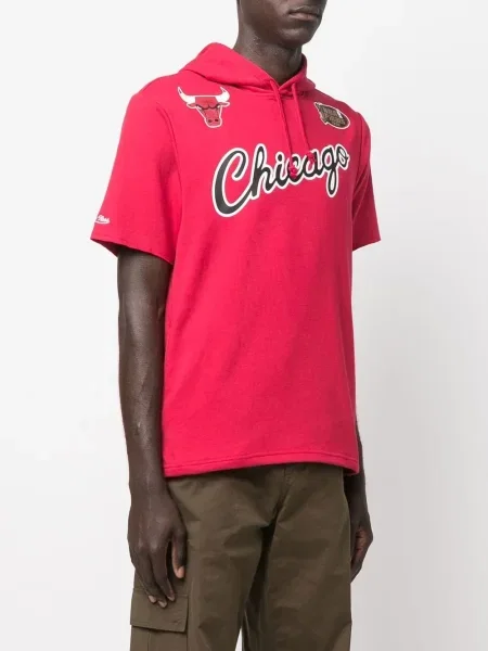 Scurt hanorac cu glugă Mitchell & Ness cu imagine roșu
