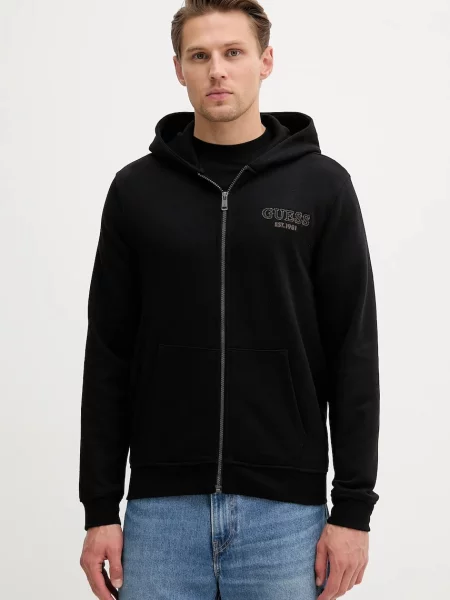 Суичър с качулка Guess с качулка с апликация черно