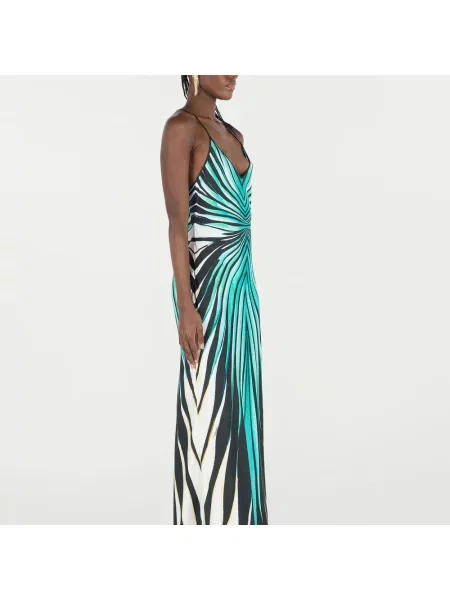 Jedwabna sukienka maxi Roberto Cavalli z nadrukiem niebieska