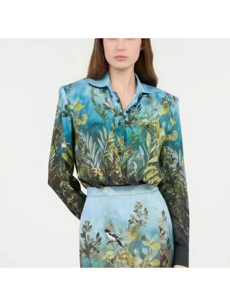 Jedwabna koszula Roberto Cavalli z nadrukiem zielona