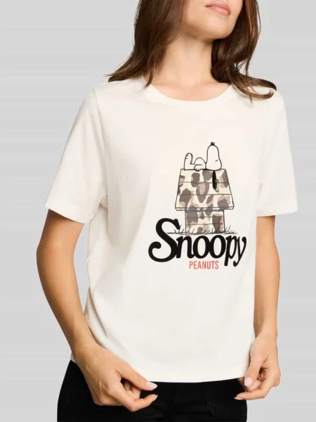 T-shirt o luźnym kroju z czystej bawełny z nadrukiem Peanuts Tom Tailor biała