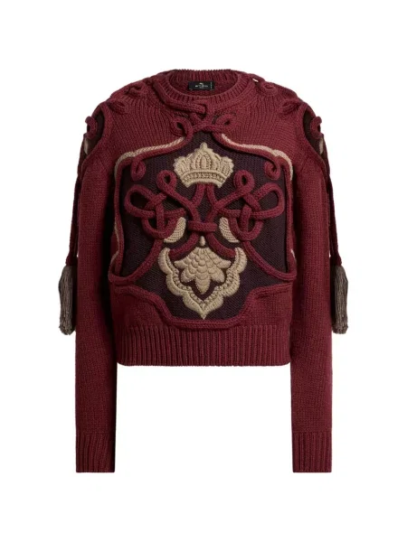 Pulover Etro cu broderie de lână roșu
