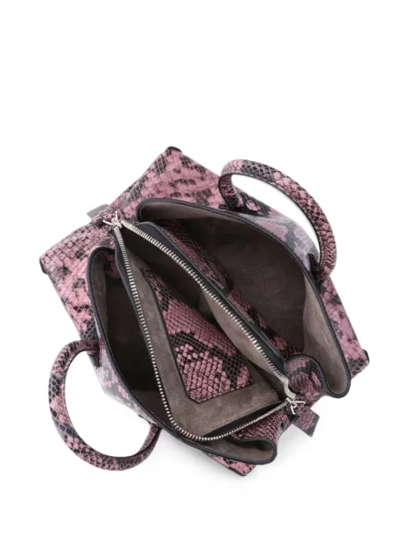 Geantă shopper The Attico din piele cu model piele de șarpe roz