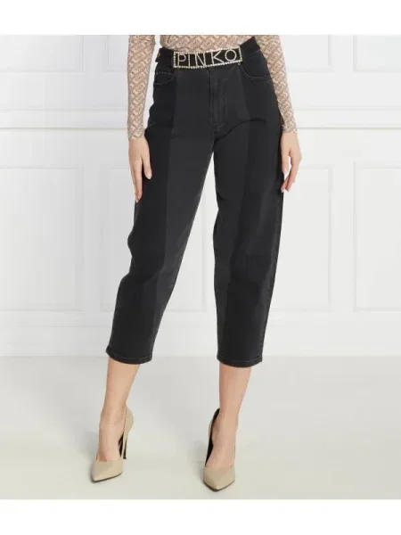 Pinko Blugi MADDIE BELT MOM FIT DENIM BLA gri