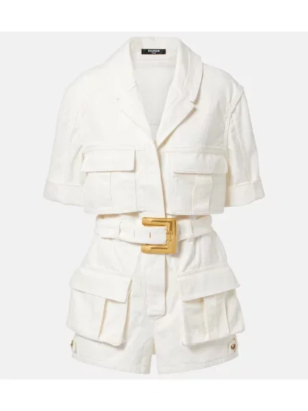 Cu centură salopetă scurtă Balmain alb