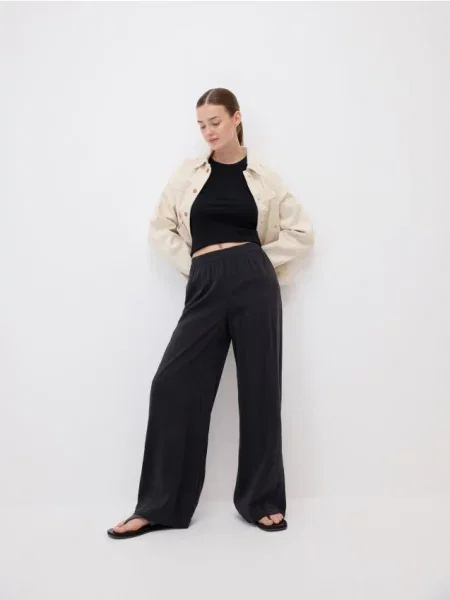 Reserved Широкі штани з модалу чорний