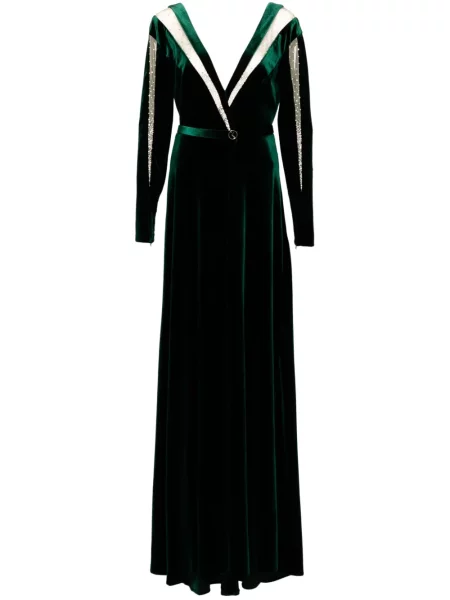 Rochie maxi Saiid Kobeisy de catifea lungă de costum verde