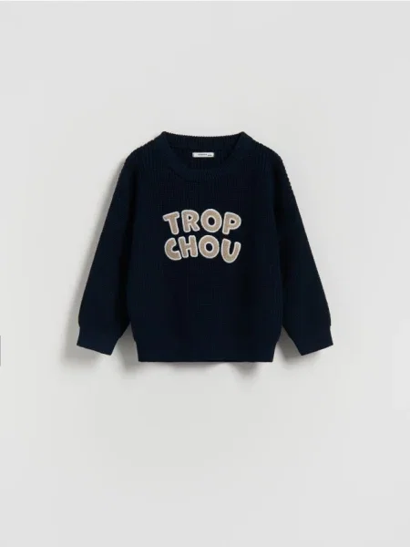 Reserved Sweter z aplikacją granatowy