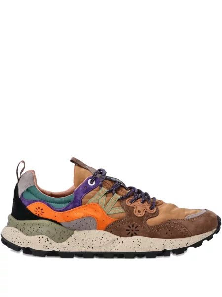 Sneakerși Flower Mountain din piele cu model floral maro