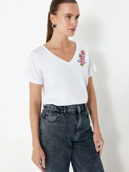 Trendyol Tričko světlemodrá / zelená / malinová bílá
