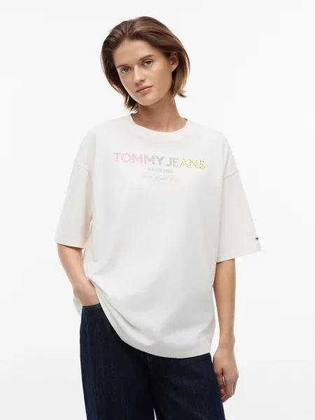 Tommy Jeans Póló égkék / sárga / rózsaszín fehér