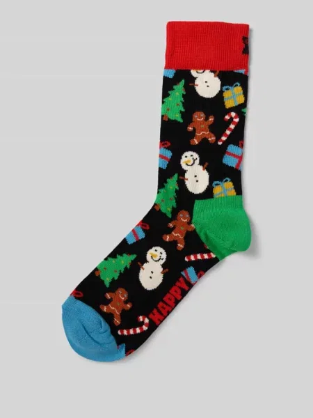 Dzianinowe skarpety Happy Socks z logo czarne