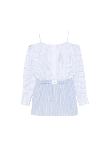 Sukienka mini Alexander Wang w paski z odkrytymi ramionami z paskiem niebieska