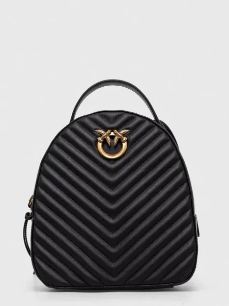 Шкіряний рюкзак Pinko малий з аплікацією чорний