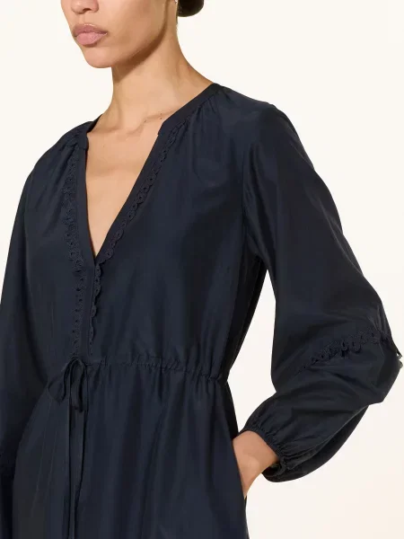 Ivi Collection Sukienka Z Jedwabiu I Koronki Ażurowej blau granatowa