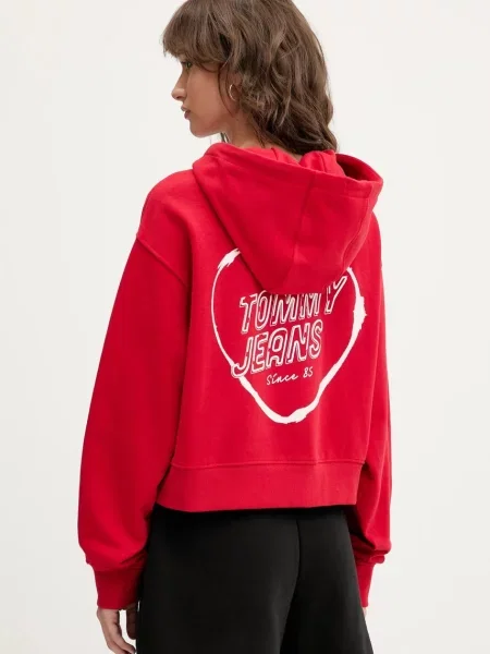 Tommy Jeans hanorac de cu glugă cu imprimeu roșu