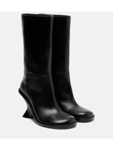 Кожени ботуши Dries Van Noten с клин ток черно