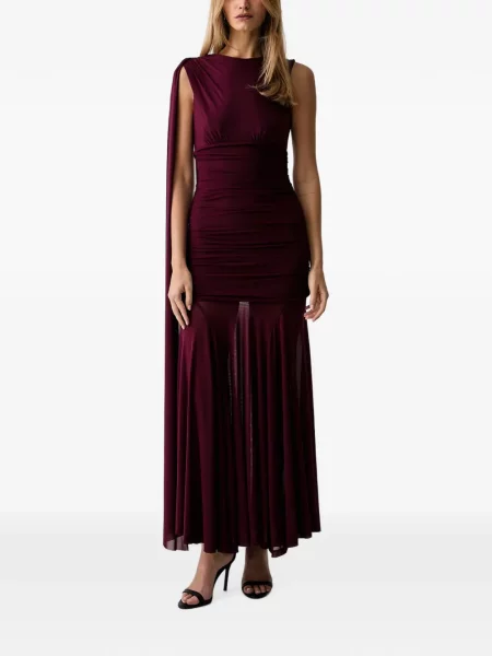 Rochie Bardot cu volane drapată violet