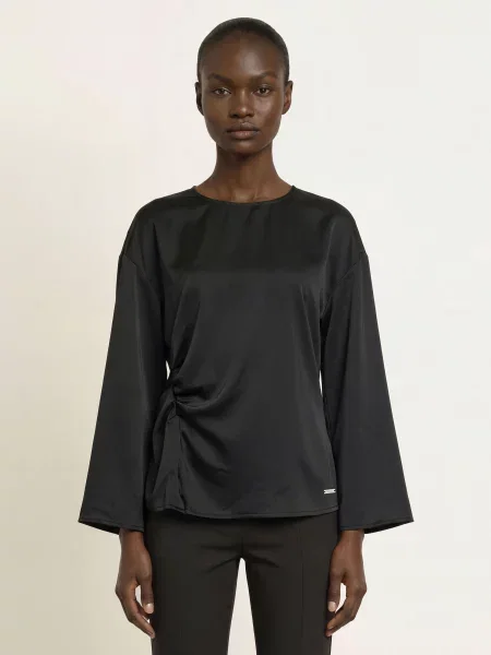 Calvin Klein Saténová Košilová Halenka S Rukávy černá