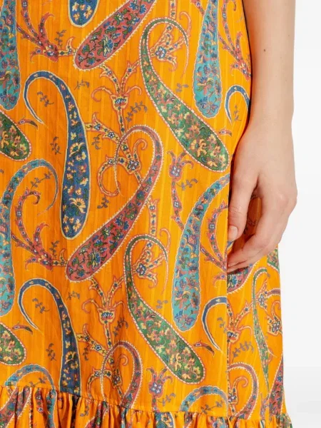 Костюм макси рокля Etro с волани с пейсли десен оранжево