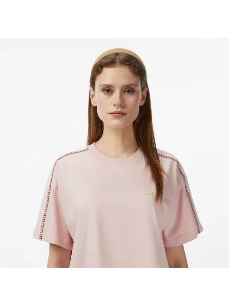 Lacoste T-Shirt Z Okrągłym Dekoltem Loose Fit jasnoróżowy