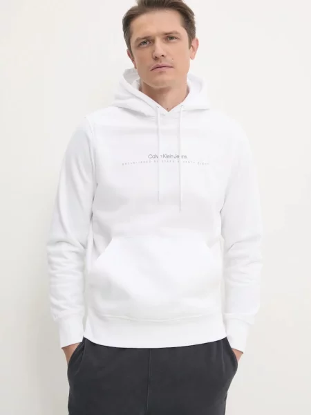 Суичър с качулка Calvin Klein Jeans с качулка бяло