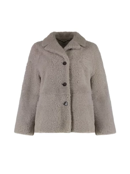 Krótka kurtka skórzana Max Mara szara