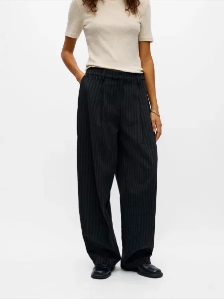 OBJECT Pantaloni cutați OBJPAOLA gri grafit negru