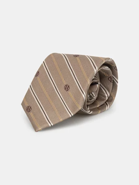Kravata od svile Drôle de Monsieur La Cravate Rayure Monogramme bež
