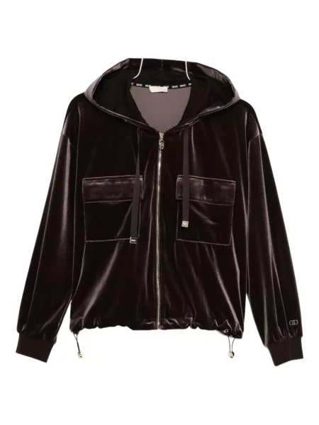 Кадифен суичър с качулка Liu Jo кафяво