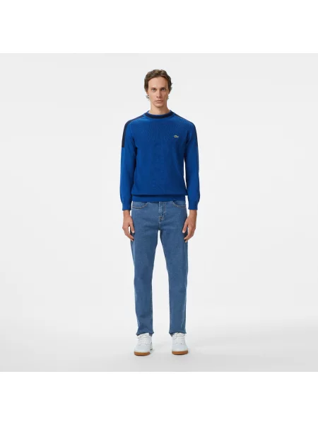 Lacoste Sweter Z Okrągłym Dekoltem Z Blokadą Koloru Classic Fit niebieski