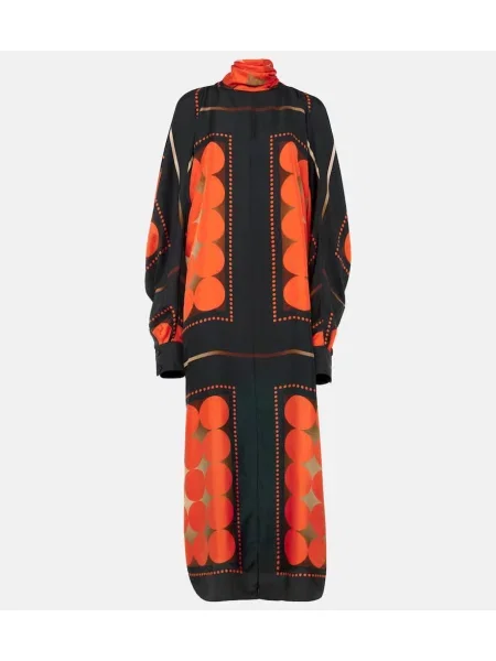 Satynowa sukienka maxi Khaite z nadrukiem garniturowa pomarańczowa