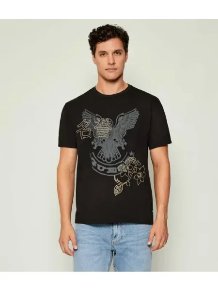 GUESS Tricou HERITAGE galben / gri negru